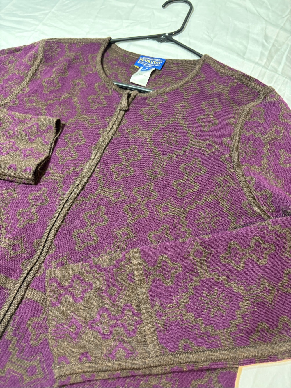 Pendleton Wool Full Zip Cardigan Sweater M Medium Plum Purple Merino Contrast